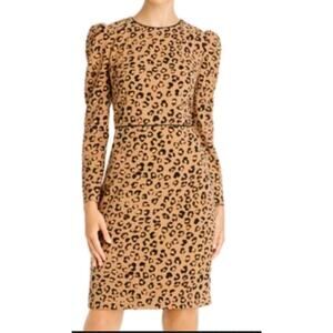 Donna Karan Size 2 Leopard Print Long Sleeve Dress Fitted Waisted Leather Trim
